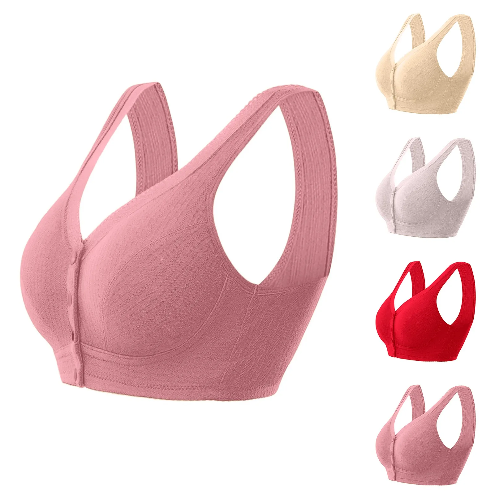 Women'S Bra Front Button Closure Sexy Underwear Silk-Free Elastic Soft Fixed Cup Homewear Clothing Accessory Solid Color Multi