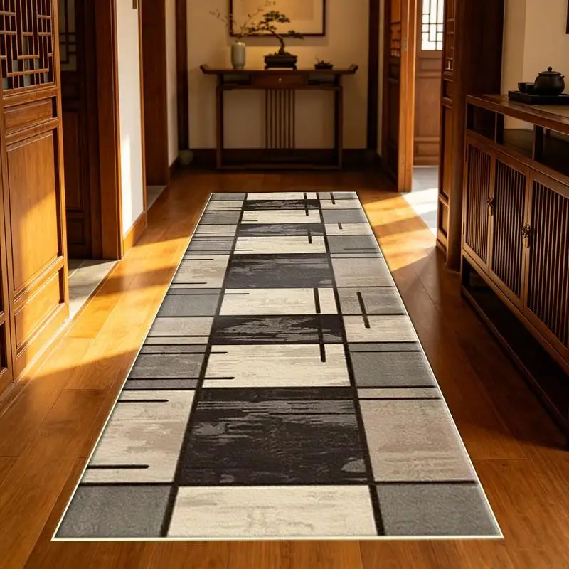 Neutral Vintage Block Line Carpetflooring ,Grey Beige Abstract Striped AreaRug for Indoor Decor