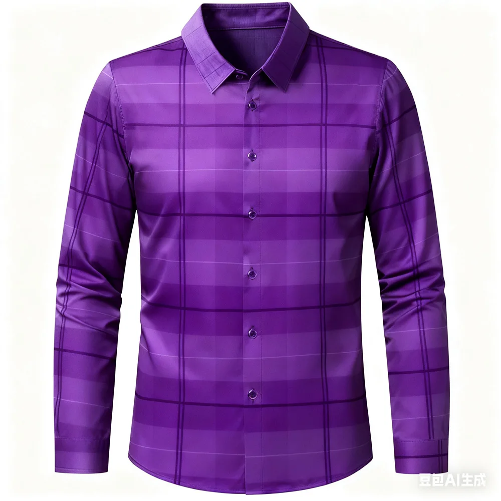 Camisa masculina colorida xadrez vermelha roxa azul clássica casual de negócios macia e confortável para homens presentes para homens camisas para homens