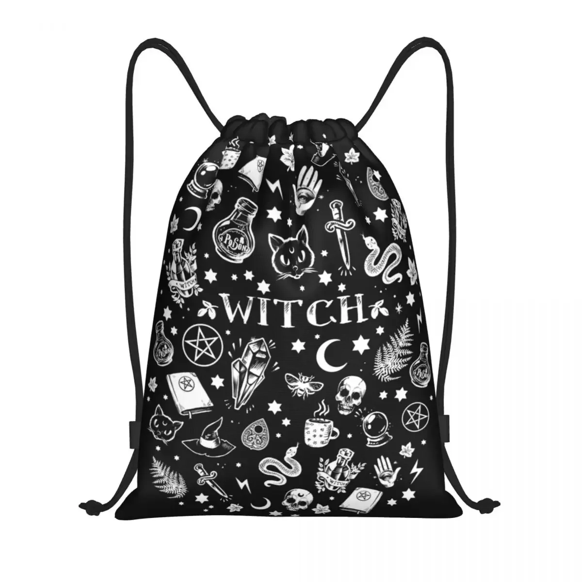 

Custom Witch Pattern Drawstring Bag Training Yoga Backpacks Women Men Halloween Occult Gothic Magic Sports Gym Sackpack