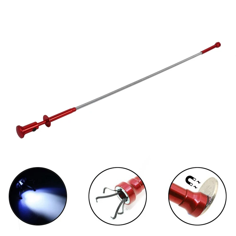 Strumento di prelievo flessibile (magnete + 4 artigli + luce a LED) impugnatura magnetica a molla lunga Gadget per wc domestico strumenti di raccolta per la pulizia delle fognature-R