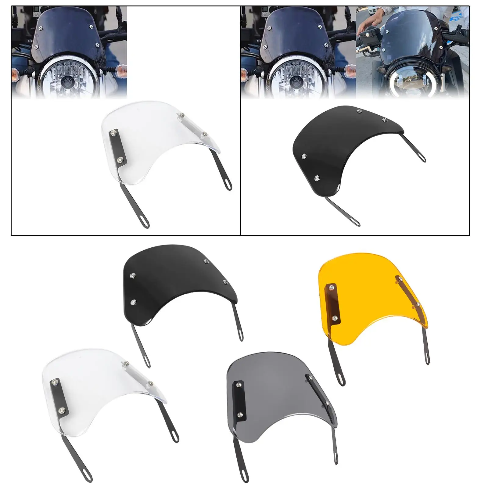 Detachable Motorcycle Windshield Sturdy Wind Deflector for Motor Scooter 5 to 7 Inch Headlight Models