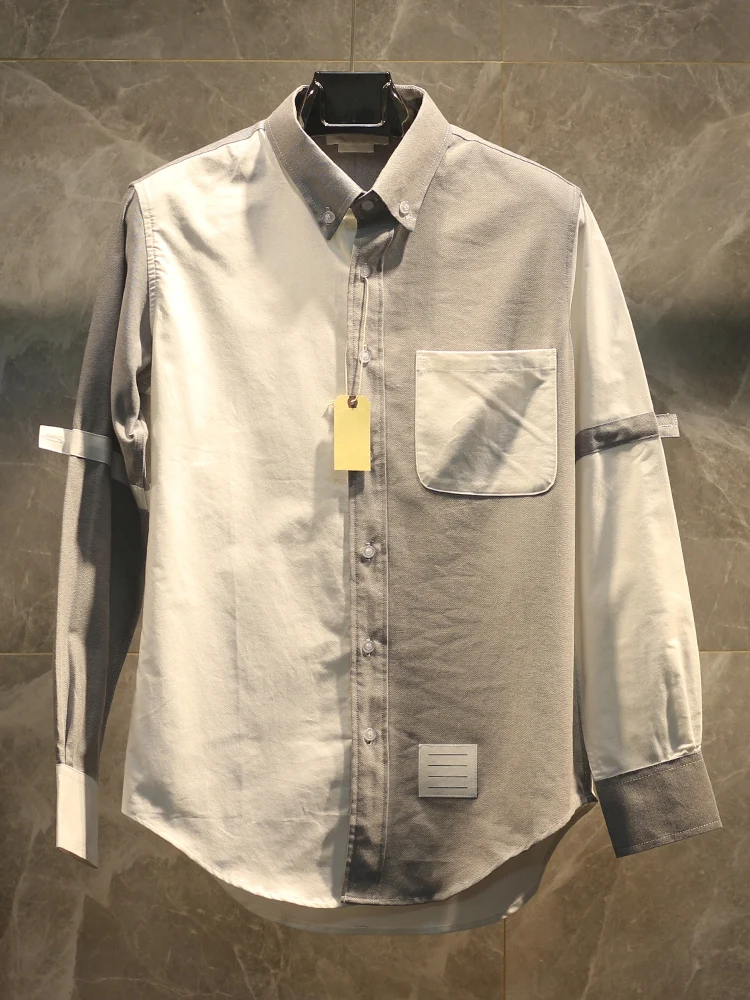

Высококачественная рубашка из оксфордской ткани, 100% хлопок, весна-лето, новая модель, повседневная рубашка с цветными вставками, для мужчин и женщин, модная, приталенного кроя.