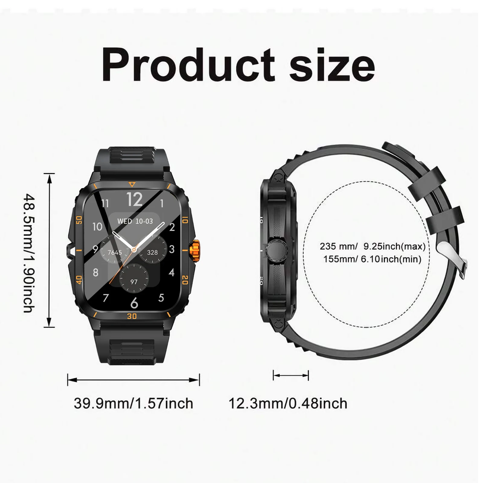 1.83 inch smart watch for men and women, USB charging, 180 mAh battery, remote camera/music player, outdoor sports mode, wireles