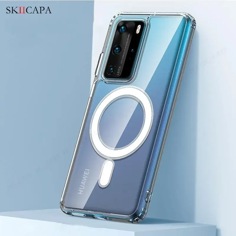 

For Magsafe Magnetic Acrylic Transparent Case For Huawei P50 Pro Wireless Charging Magsafing Cover For Huawei P60 Pura 70 P40