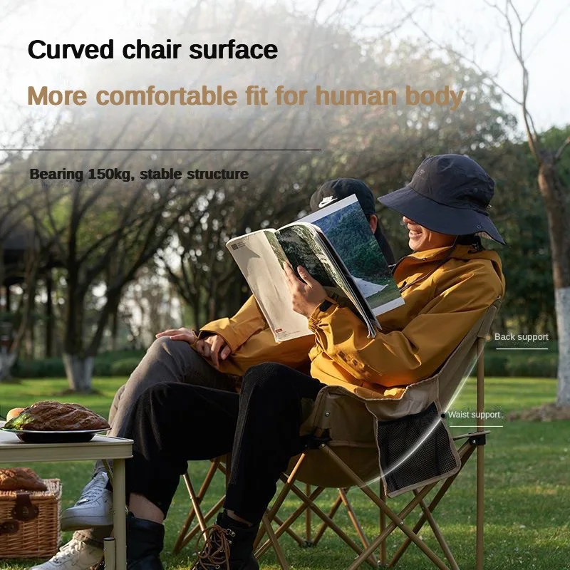 Double Folding Chair Outdoor Fishing Backrest Chair Portable Camping Chair Oxford Fabric Moon Recliner Picnic Leisure Chair