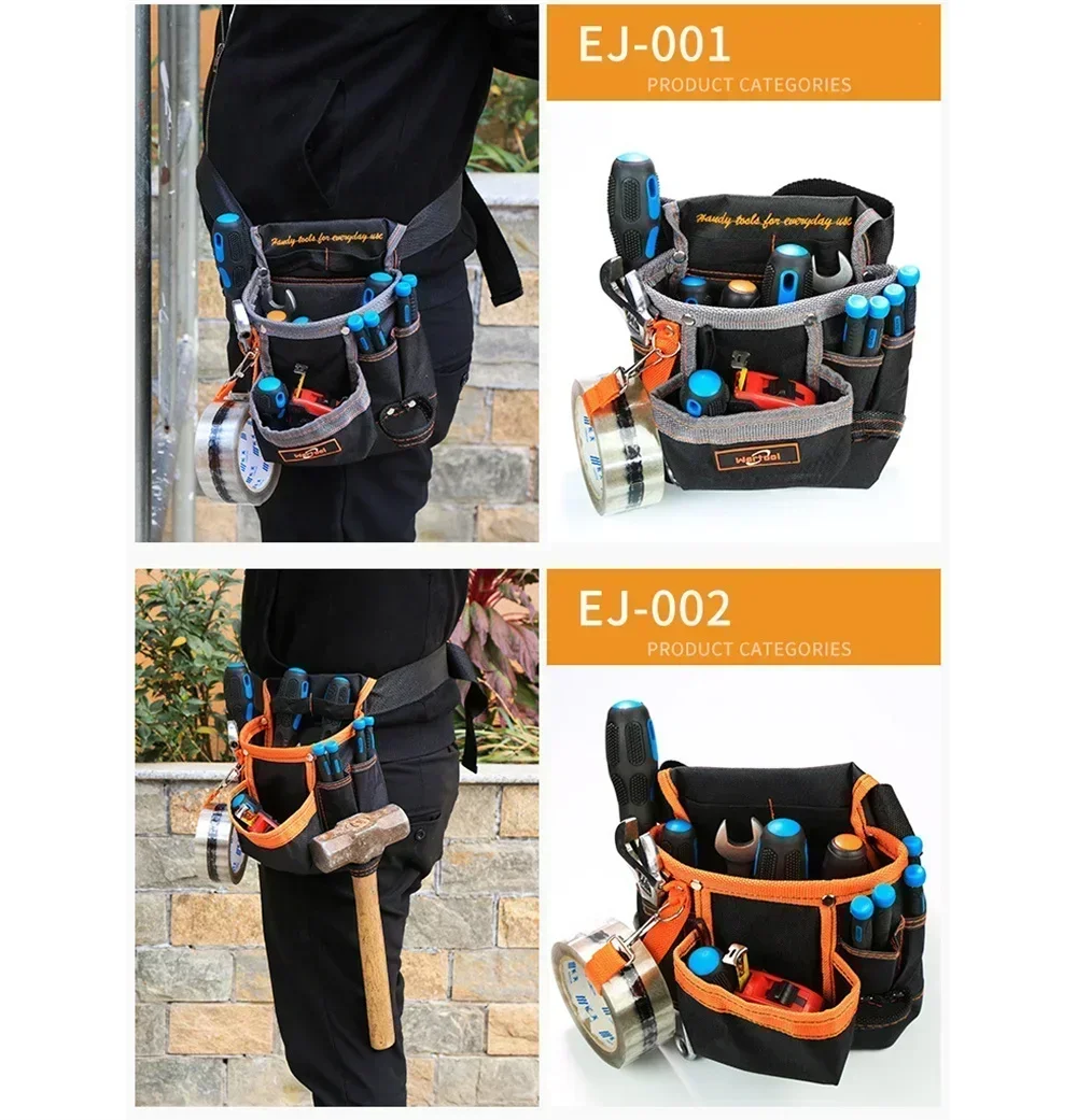 Large Capacity Tool Pouch Belt Pouch with Sturdy Buckle Electrician's Tool Storage Oxford Cloth Tool Pouch 7 Pockets