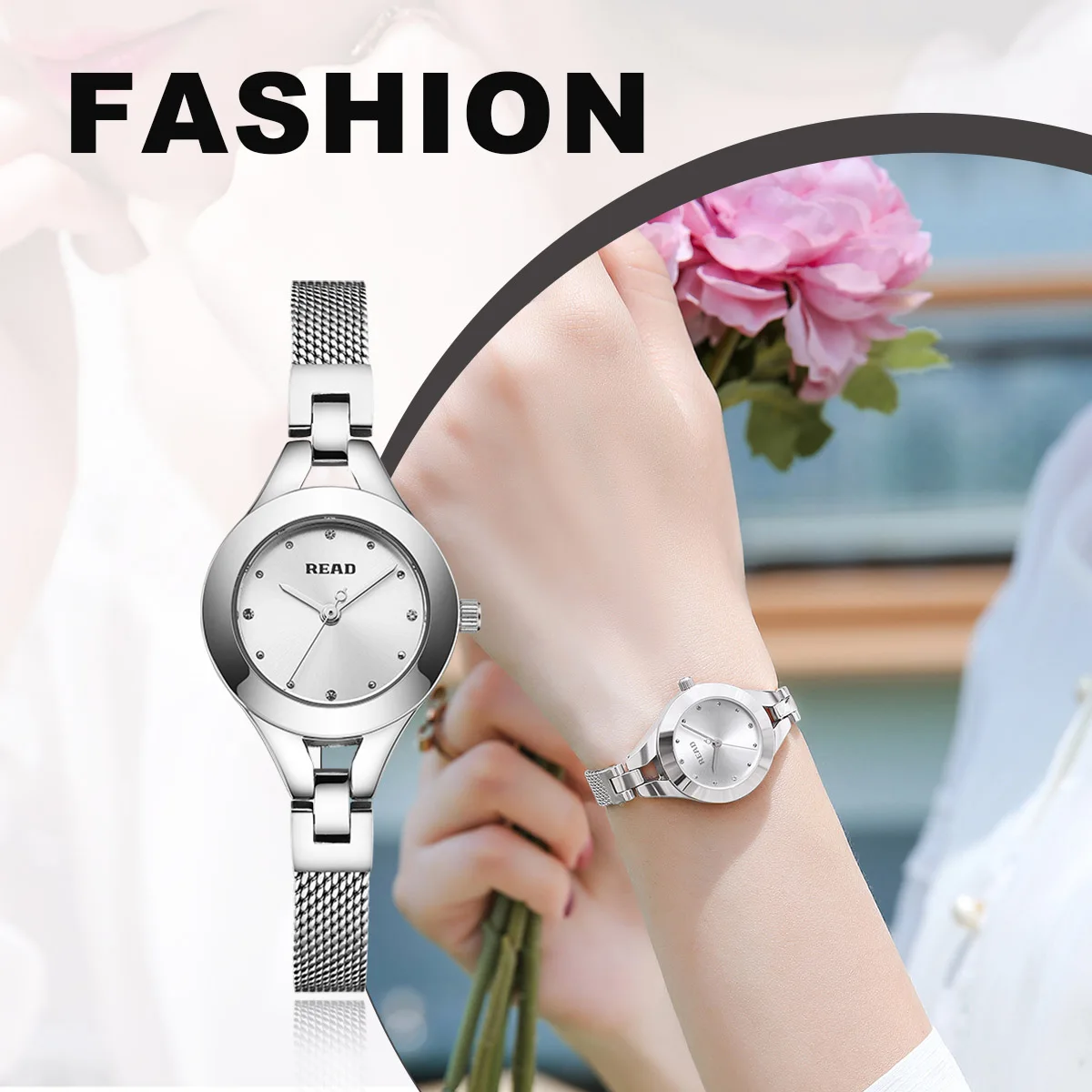 READ Ladies Fashion Quartz Wrist Watch | Solid Silver Stainless Steel Mesh Band | 30M Water Resistant Analog Watch