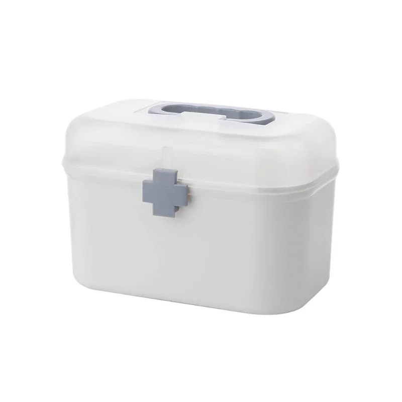 Family Plastic Storage Box Double Layer First Aid Bin with Handle Removable Tray Portable Emergency