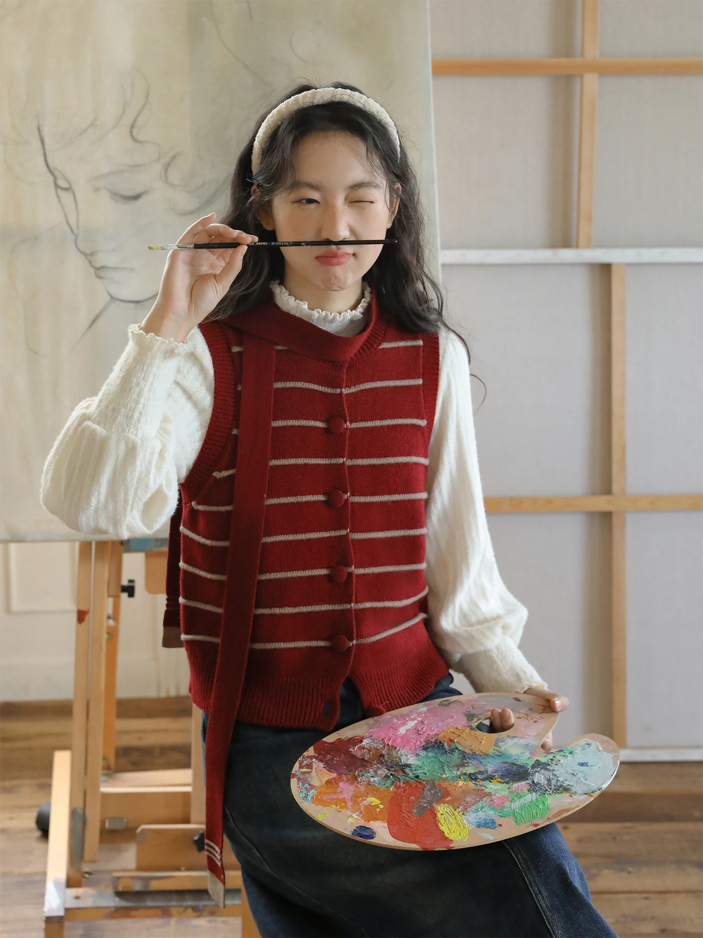 

Женский вязаный шерстяной жилет Nesoulum в полоску, открытый кардиган, зимний модный ретро-жилет для многослойных образов, повседневный, с круглым вырезом, на одной пуговице