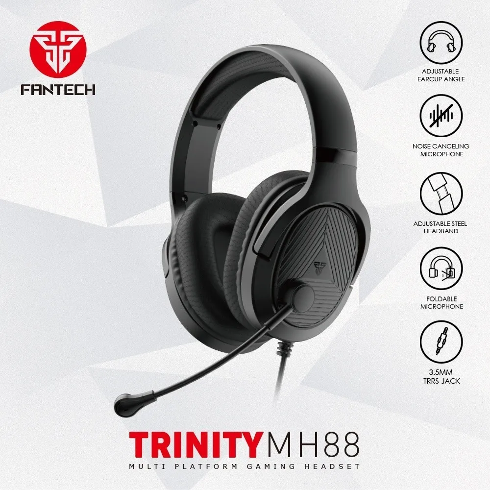 Fantech Trinity MH88 Gaming Headset Noise Canceling Mic 3.5mm TRRS Over Ear Headphone for PC PS4 Switch Mobile