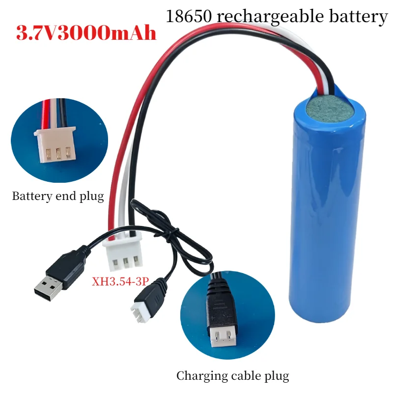 3.7V 18650 3000mAh Rechargeable Lithium-ion Battery with XH2.54-3P Plug USB Charging Cable + PCB Protection Board