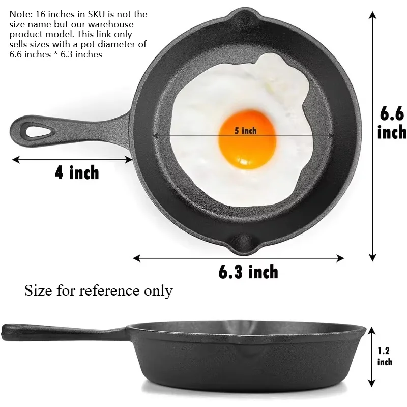 Cookware For Frying, Saute & Cooking 6 Inch Cast Iron Frying Pan with Heat-Resistant Handle - Pre-Seasoned