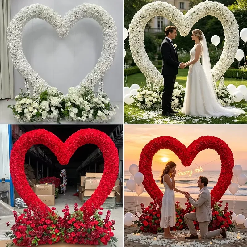 Red Rose Heart Shaped Artificial Flower Arch for Wedding Backdrop