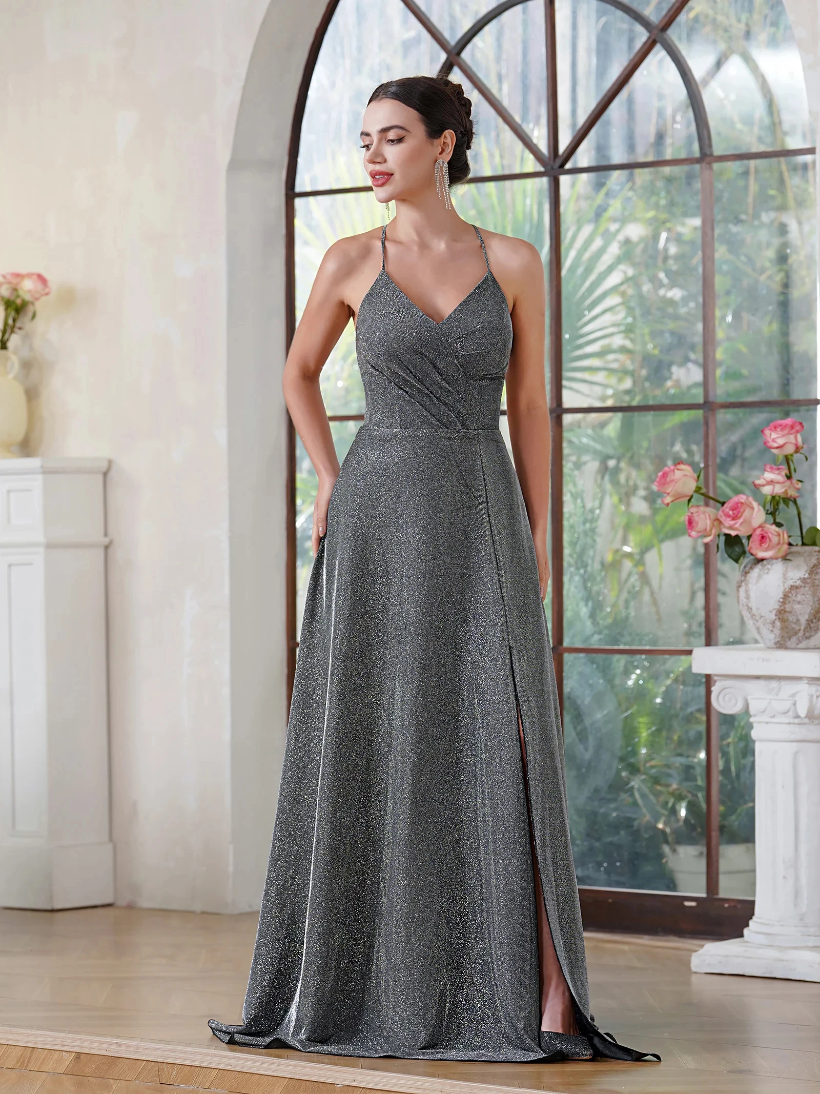A-line Backless Slit Floor-length Prom Dresses For Women Party Spaghett Straps Sexy Long Evening Formal Occasion Dresses