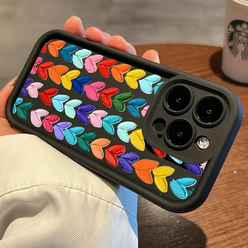 Colorful Love Heart Phone Case For iPhone 16 14 13 12 11 Pro Max XS XR X 7 8 Plus SE2020 Cover For iPhone 15 16 Pro Max Cases image 4