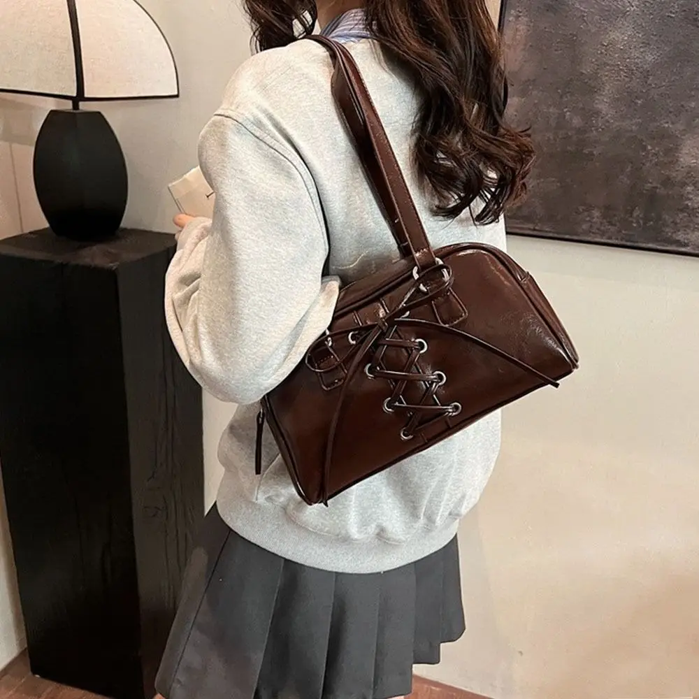 

Simple Bow Tie Women's Satchel Hobo Bag PU Leather Y2K Handbag Solid Color Tote Bags
