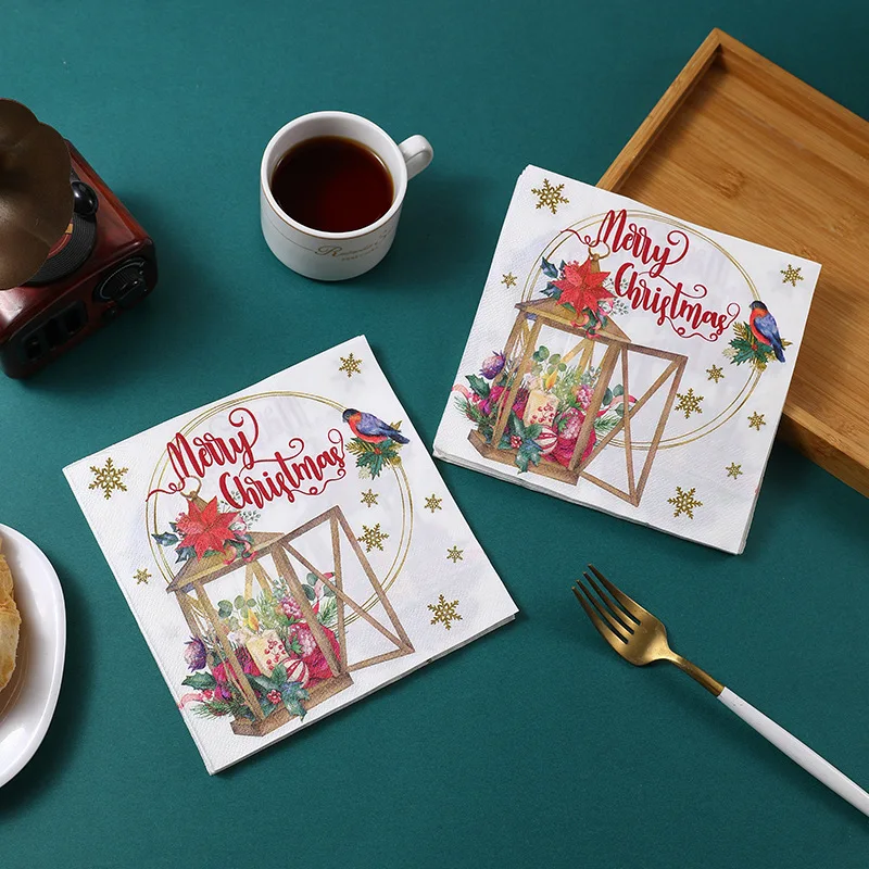 20pcs 33cm 2Ply New Christmas Element Printed Napkins Party Table Paper Decorative Painting Paper DIY Decoupage Paper