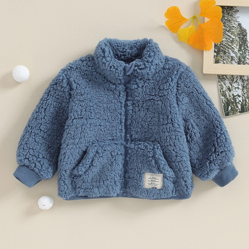 2023-08-14 Lioraitiin 3-24M Newborn Baby Boy Fleece Jacket Long Sleeve Stand Collar Zipped Winter Jacket Outwear with Pockets