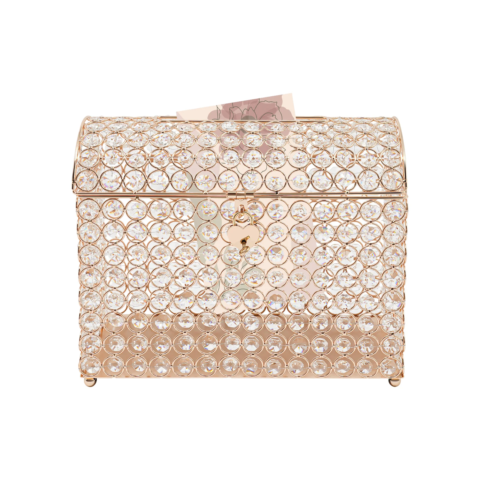 صندوق بطاقات زفاف أنيق مع قفل على شكل قلب وحامل هدايا ذو سعة كبيرة لاستقبال بطاقات المال ودعوات تخزين تذكار