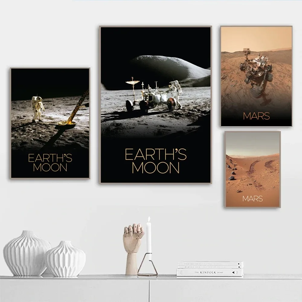 1pc frameless Solar System Planets Nebulae Wall Art Poster A Giant Step For Mankind Moon Landing Mural Modern Home Decor Canvas