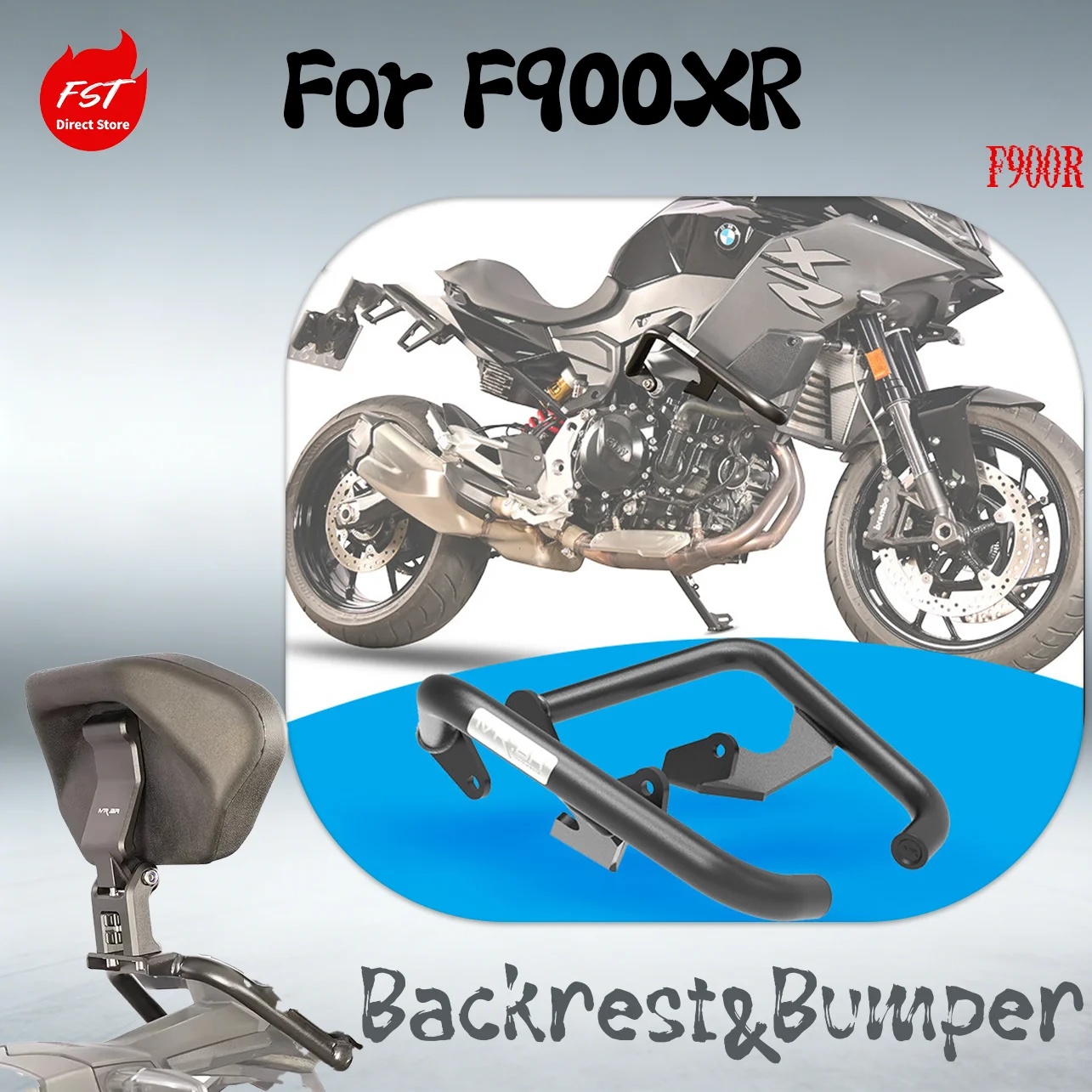 Rear Passenger Backrest for F900XR & Engine Guard Crash Bar Bumper for F900R, Anti-Fall Slider Protector Modified Parts