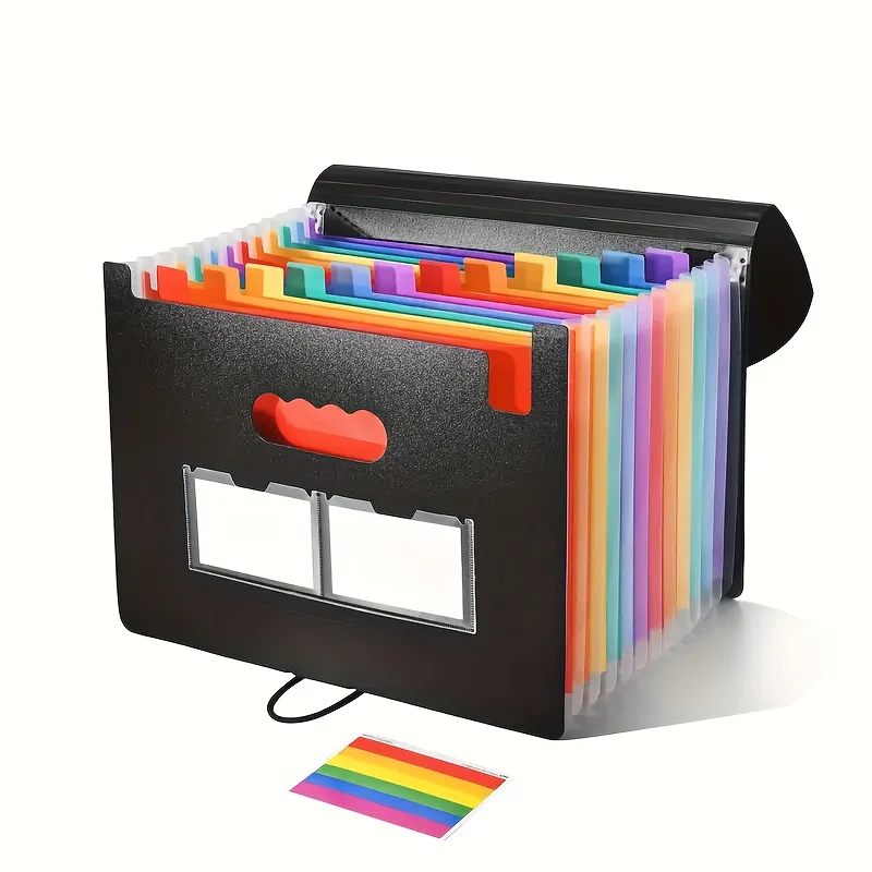 A4 Expanding File Folder 7/13/25/37 Pockets Rainbow Accordion Document Organizer Portable Paper Storage Bag with Label Sticker