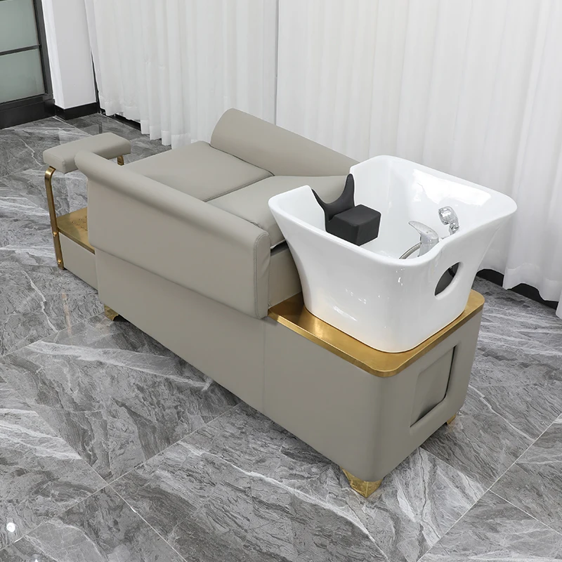 Hairdresser Shampoo Bed Factory Direct Shampoo Bed Hairdresser Hair Salon Special Ceramic Basin Semi-reclining Flush Bed