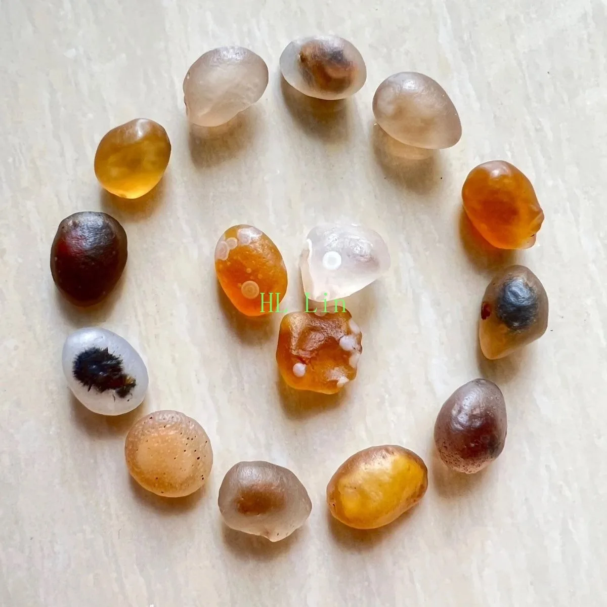Desk Decor Translucent Beauty Candy Agate,Glass Vial Set, 10-15mm Natural, River Stone Collection.Candy Agate