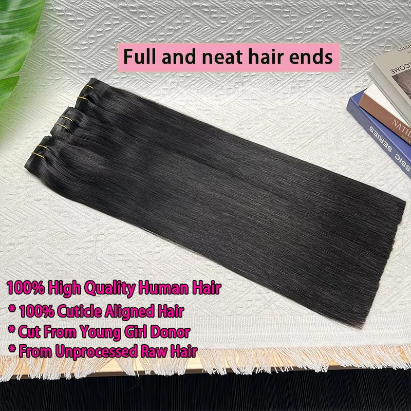 Double Drawn Straight Seamless Clip Ins Human Hair Invisible PU Clip In Extensions Unprocessed Raw Virgin Hair Full Thick End