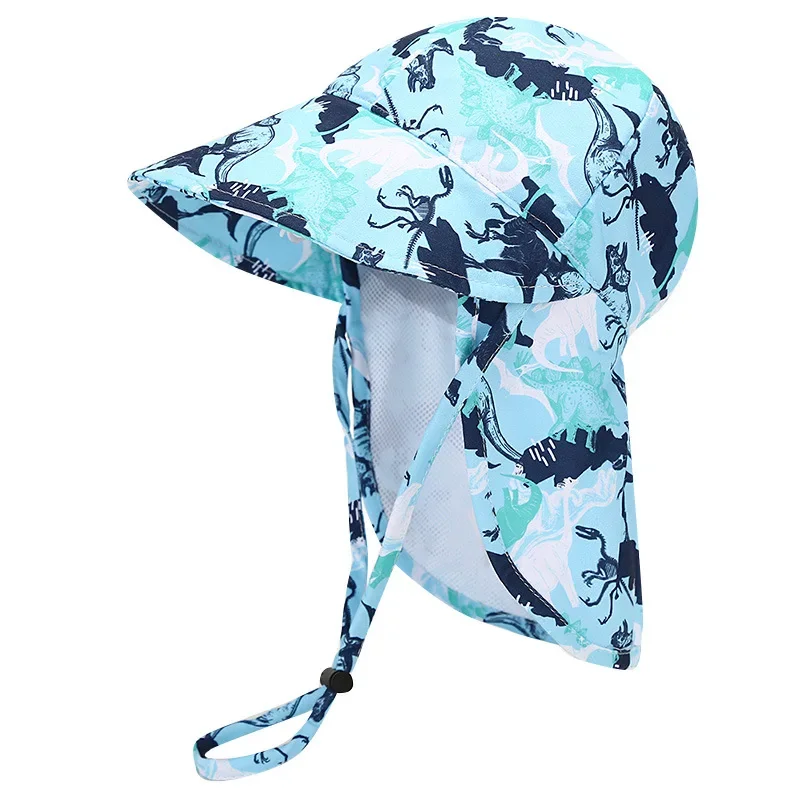 New Panama Summer Baby Bucket Hat for Boys Girls Cartoon Breathable Mesh Children\'s Beach Shawl Sun Hat Kids UV Protection Cap