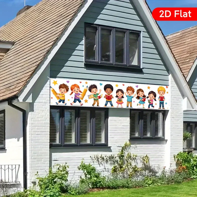 VIKAMA Back to School Yard Banner 2D Flat Kids Pencil Book Print Outdoor Garden Fence Hanging Backdrop School Party Decoration view 3