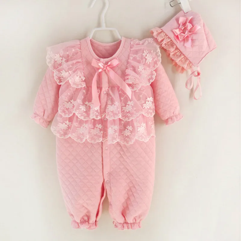 newborn baby clothes warm 2019 princess style lace cotton new born winter clothes set photography 0-3-6 months jumpsuits romper