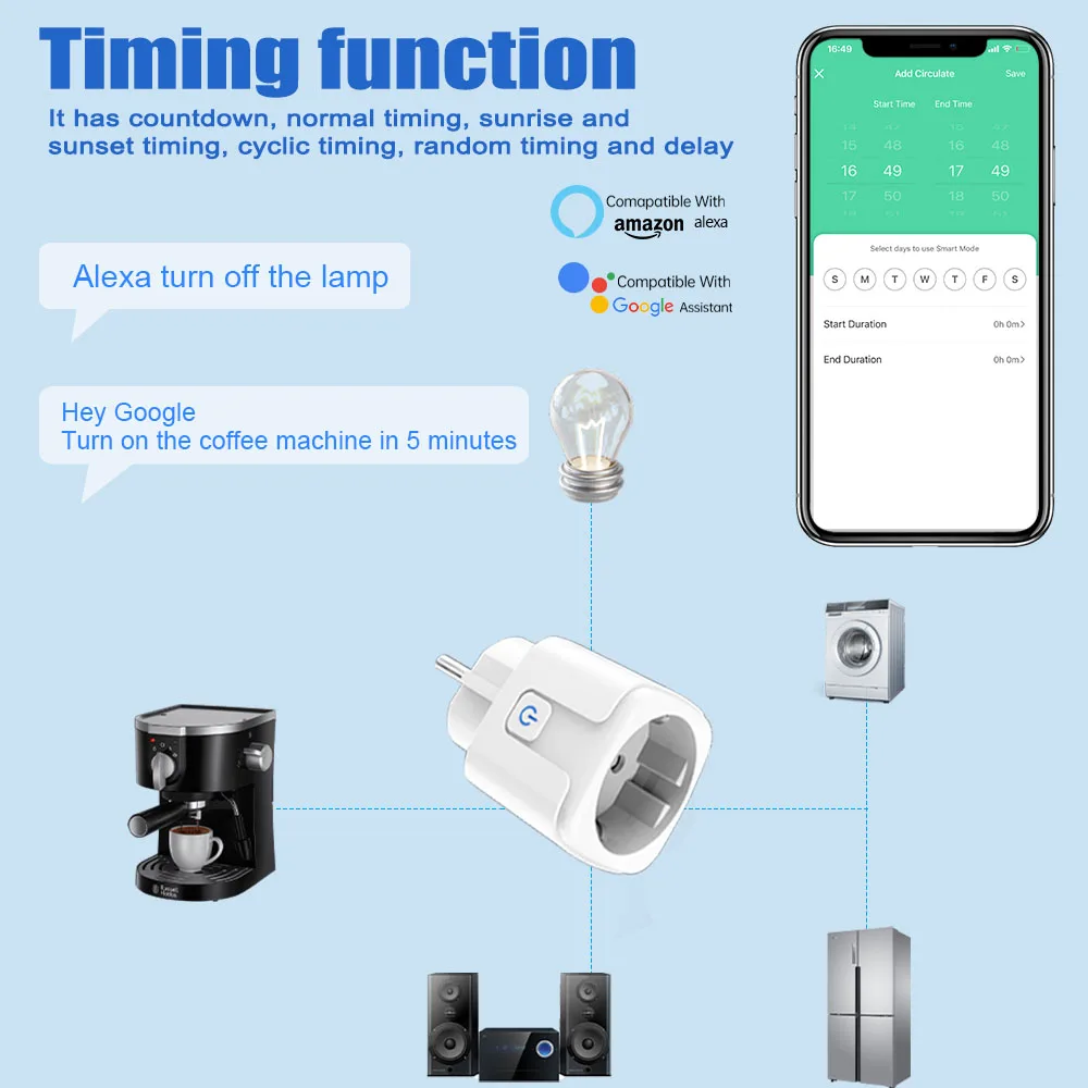 SIXWGH Wifi Smart Socket 16A EU Remote Control Timer Power Monitoring Voice Assistant For Google Home Alexa