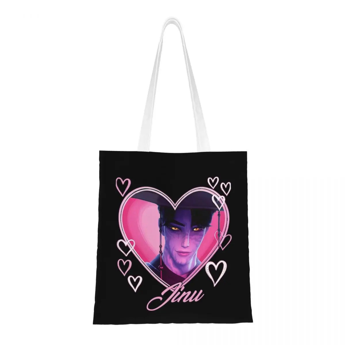 

Saja Boys Kpop Demon Hunters Canvas Tote Bag Reusable Large Capacity Shopping Bag for Unisex Travel Bags