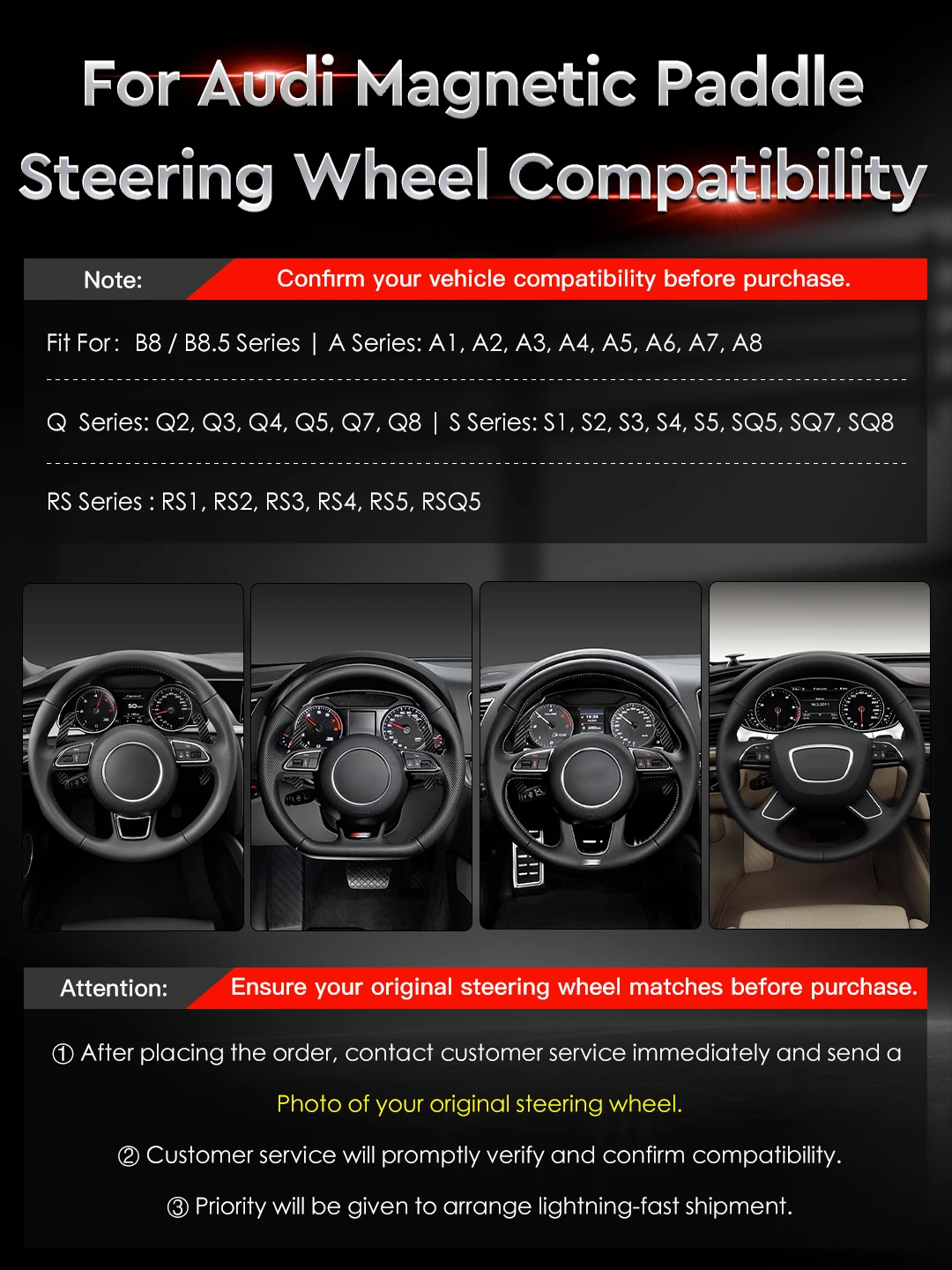 OHC Aluminum All Magnetic Paddle Shifter For Audi B8 S5 SQ5 SQ7 SQ8 RS2 RS3 RS4 RS5 A1 A2 A3 A4 A5 A8 Q2 Q3 Q4 Q5 Q7 Q8 S2 S3 S4