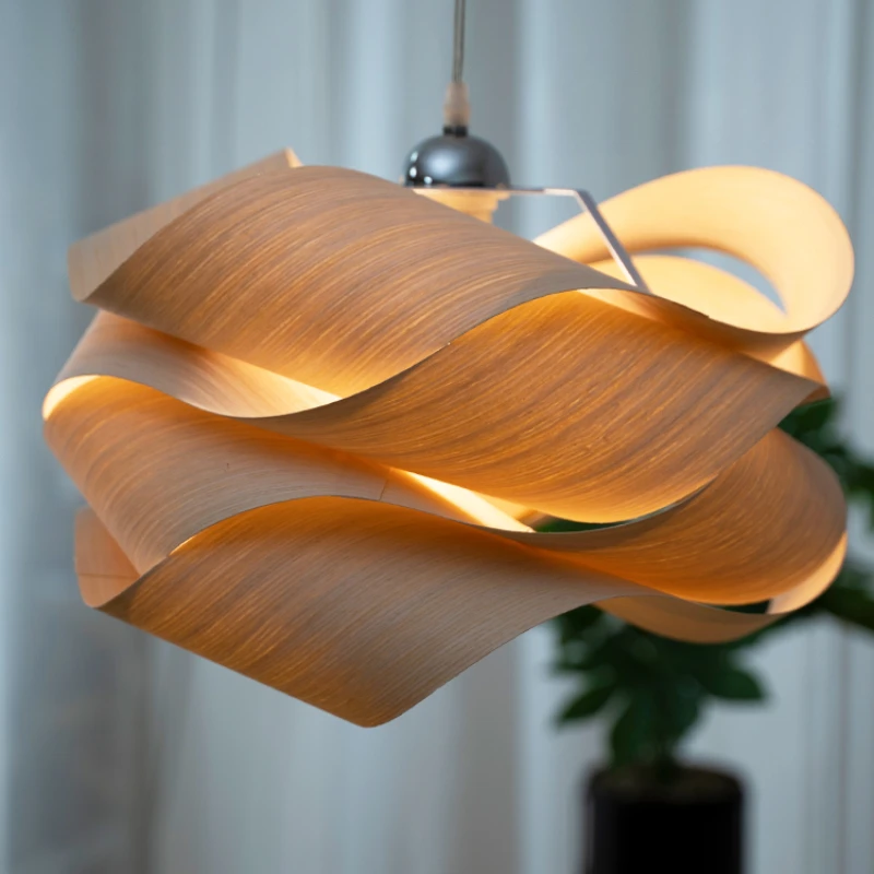 

Creative Led Pendant Chandeliers Modern Room Wood Skin Modest Ceiling Lamps Dining Table Kitchen Lighting Fixture Home-appliance