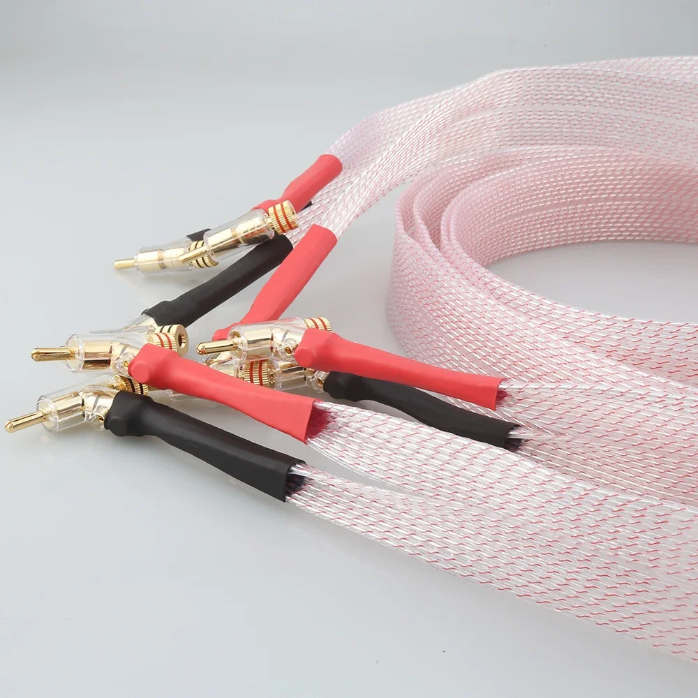 Hifi سلك مكبر الصوت المسطح Audiocrast 7N OCC النحاس الفضة مطلي كابل مكبر الصوت مع مطلية بالذهب Y المجرف التوصيل الموز قفل التوصيل