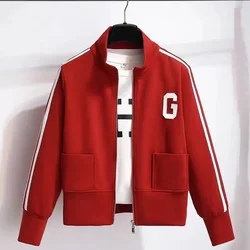 Chaqueta de béisbol con cuello alto para mujer, abrigo informal holgado, cárdigan corto, moda de principios de primavera y otoño, novedad de 2023