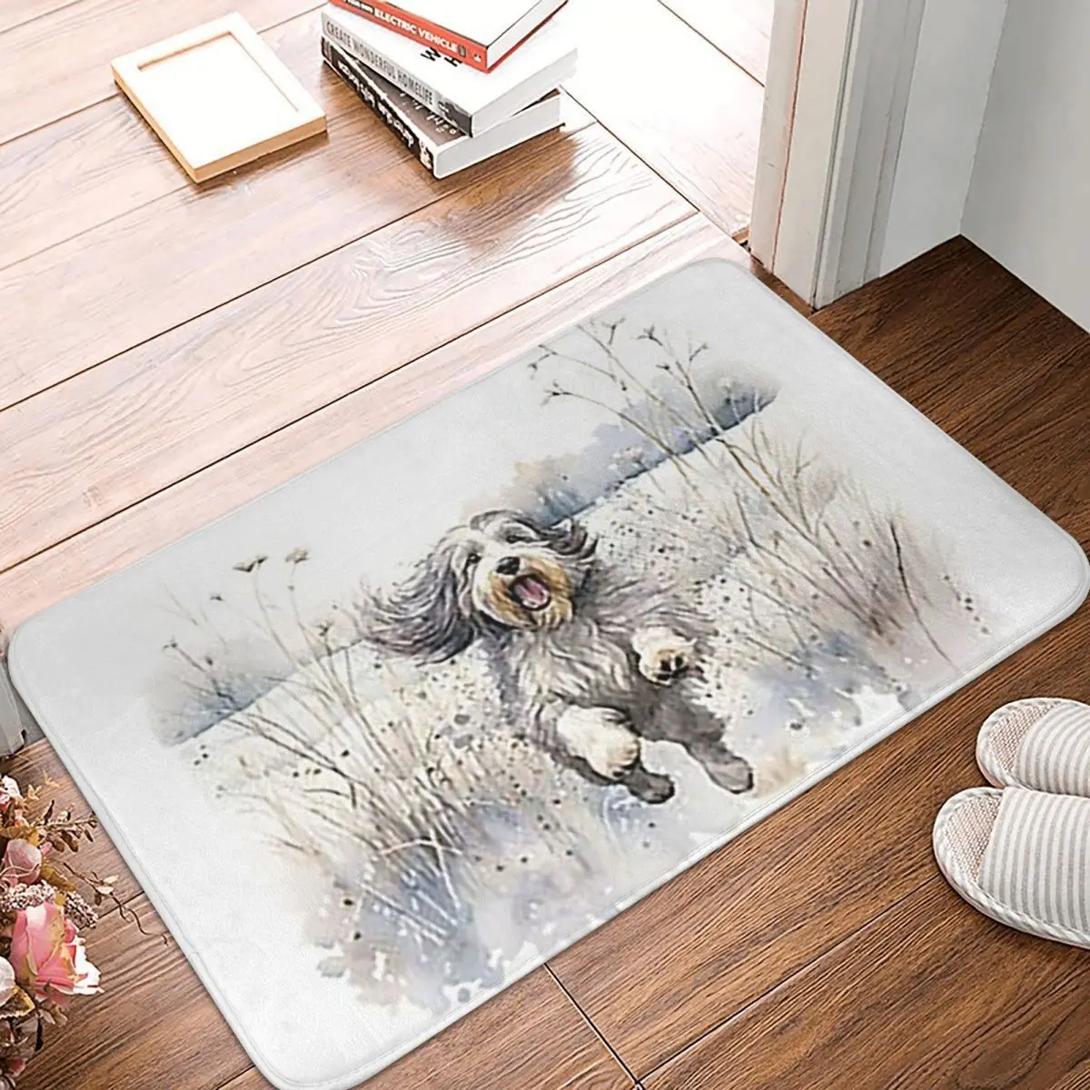 Bearded Collie Dog Paw Prints Doormat Kitchen Entrance Home Floor Mat Non-slip Carpet Rug for Bedroom Footpad Mats