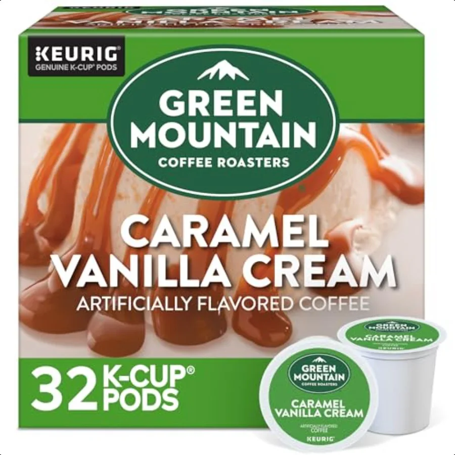 

Зеленые горные кофе, карамельный ванильный крем, капсулы Keurig KCup на одну порцию, ароматизированные легкие капсулы для жареного кофе, 32 шт.