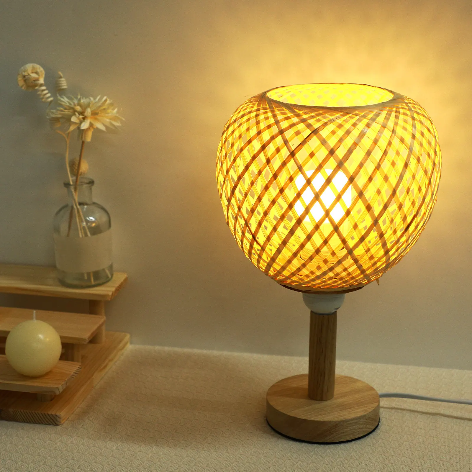 Bamboo Lampshade Woven Rattan Ceiling Lamp Shade Soft Lighting Replacement Lamp Shade for Living Room Bedroom Dining Room