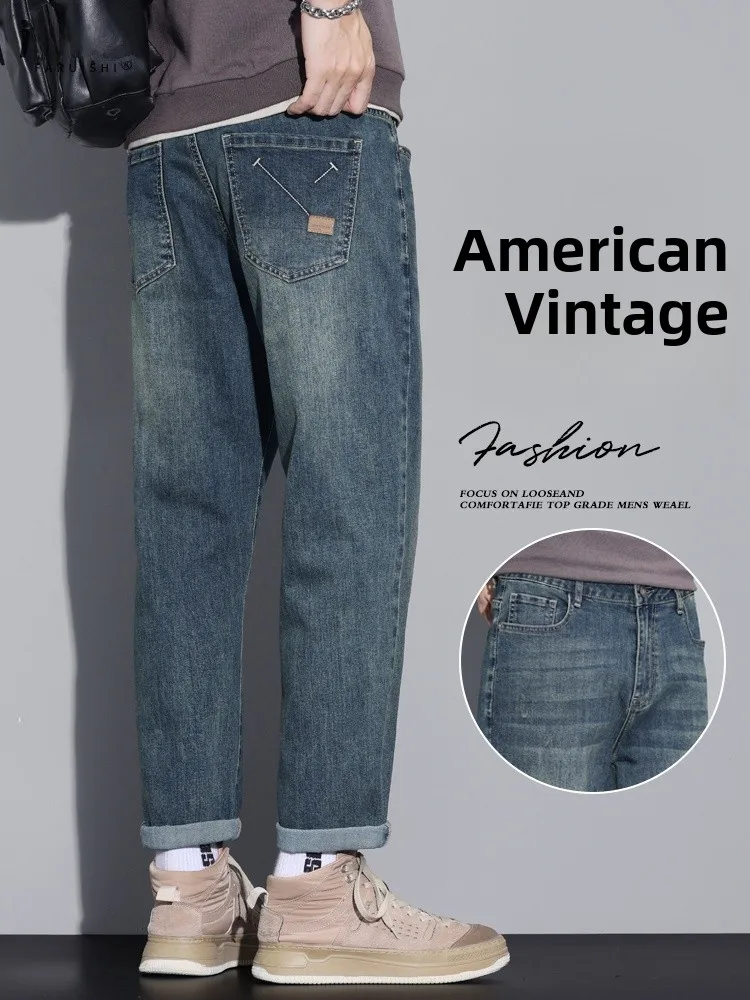 

Свободные прямые джинсы в американском винтажном стиле, зимне-осенние, из смесового хлопка и полиэстера, износостойкие, длинные брюки для подростков