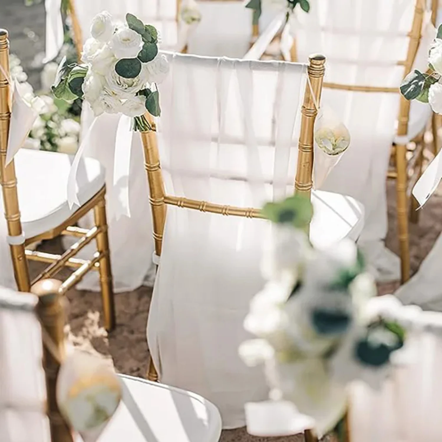 Beautiful and elegant, these luxurious opulent white chiffon chair sashes are the perfect accessory for creating exquisite weddi