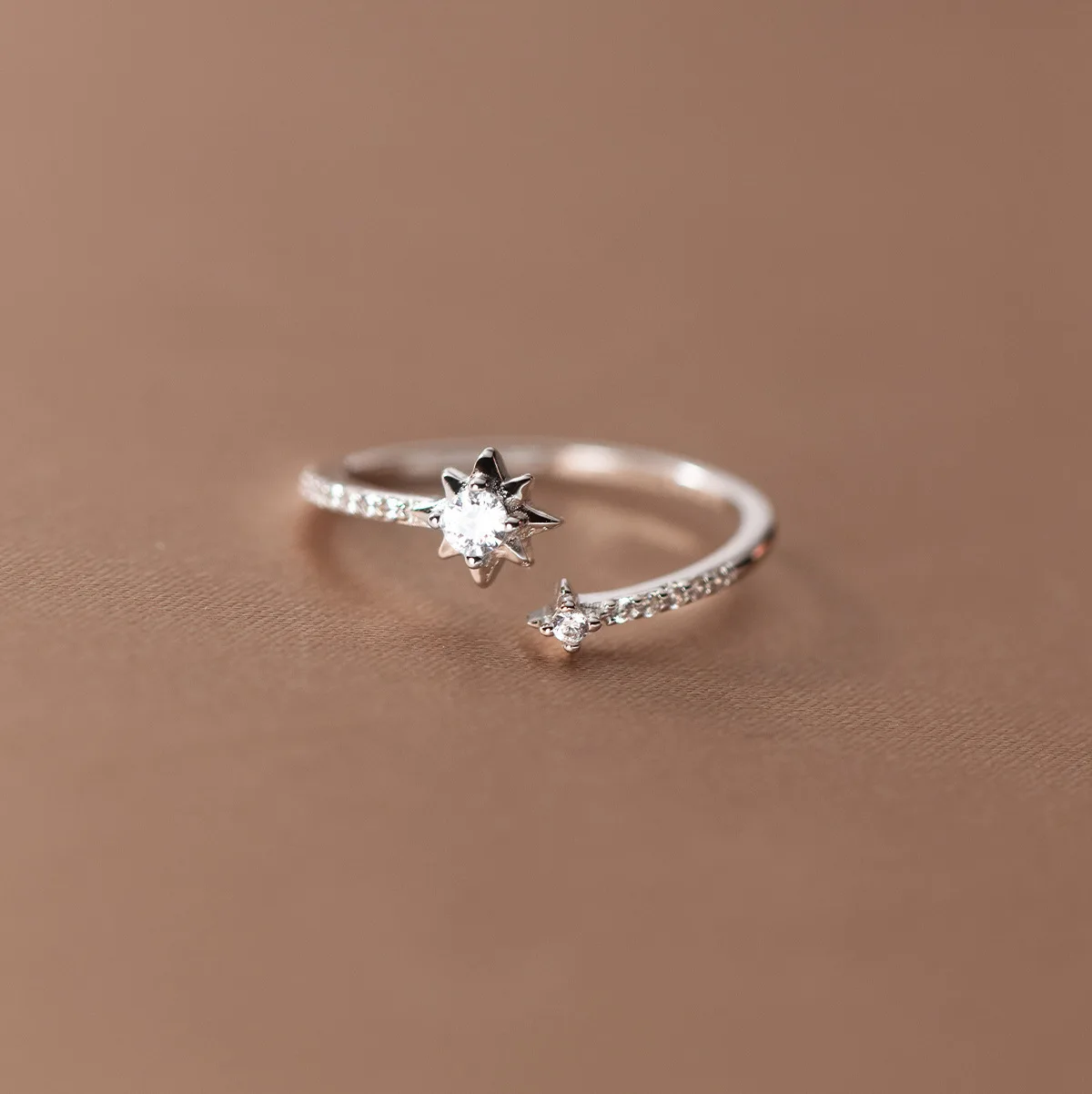 Women's 925 Sterling Silver Zircon Star Adjustable Ring