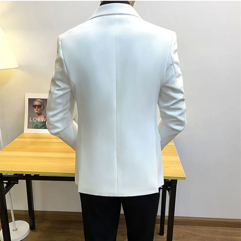 Men Jacket High Quality Gentleman Men Slim Casual White Suit Large Size Brands Men\'s business Casual Flow of Pure Color Blazers