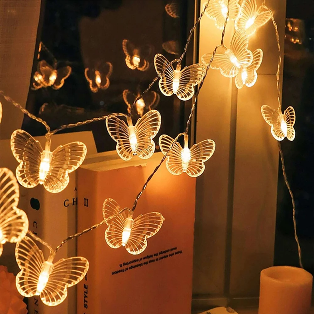 Lampada da giardino a forma di farfalla a LED da 2 m - Perfetta per decorazioni di Capodanno e illuminazione per esterni, batterie non incluse