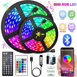 Bluetooth RGB LED Light Strip, USB, fita de diodo, fita flexível, WiFi, controle do aplicativo do telefone, retroiluminação de TV, 5V, 5050, 1-30m