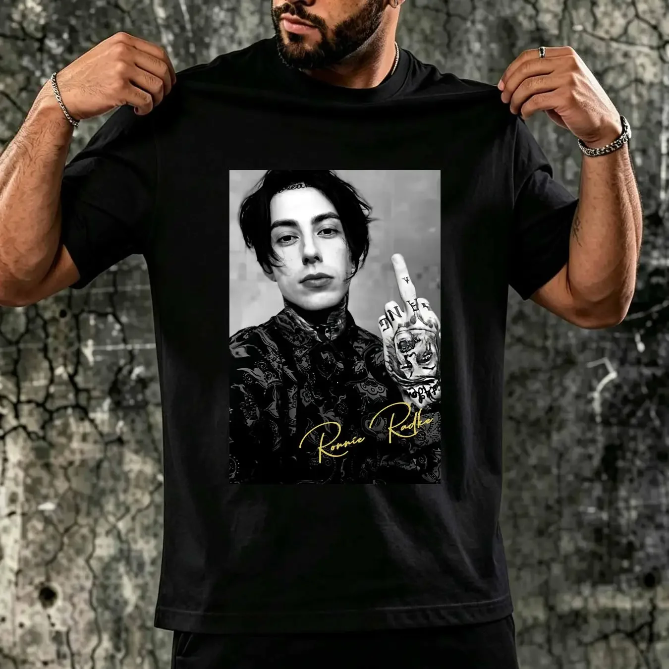 washed T Shirt Ronnie Radke poster signed black short sleeve All sizes 1PT1851 long or sleeves vintage Washed Slightly Stylish