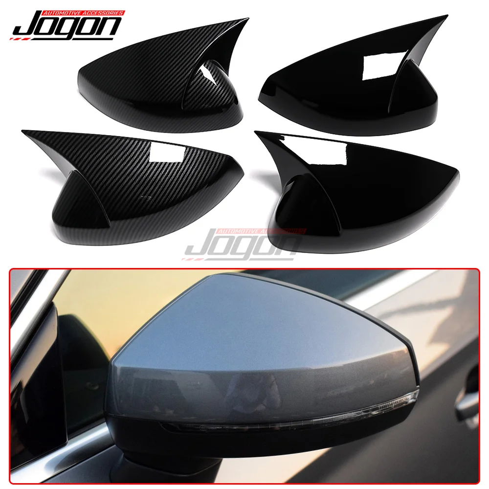 2 Pcs Carbon Fiber Look Car Wing Rearview Mirror Cover OX Horn Mirror Case Caps For AUDI A3 S3 8V RS3 2013 2014 2015 2016-2020